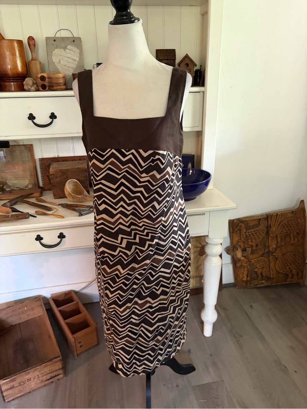 Fenn Wright Manson Brown Chevron Sleeveless Midi Dress